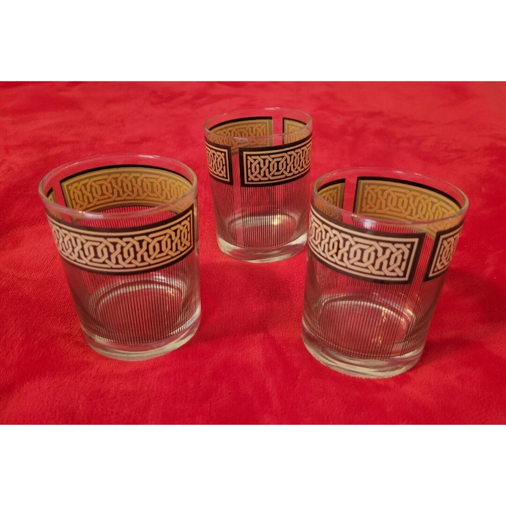Tastesetter Low Ball/Old Fashioned Glasses Weave Knot Pattern Vintage Set of 3
